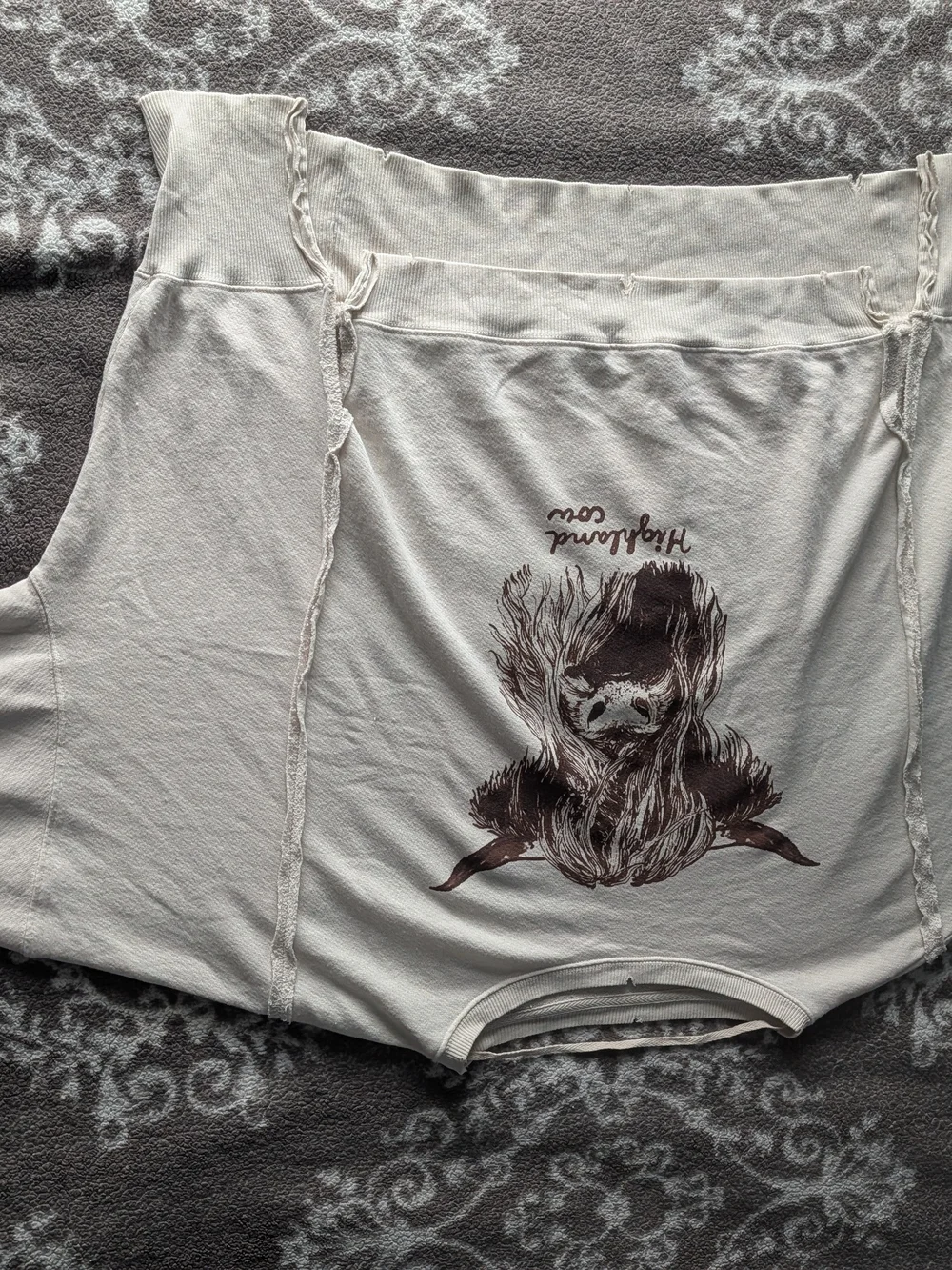 Free People Cream Camden Sweatshirt with Brown Highland Cow Graphic